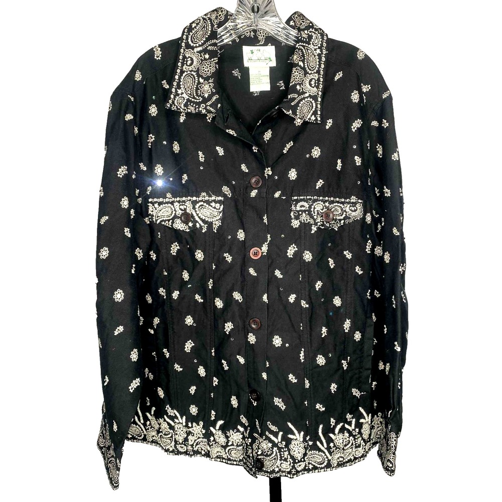 Quacker Factory size 1X plus Embroidered Beaded Cotton Jacket paisley floral